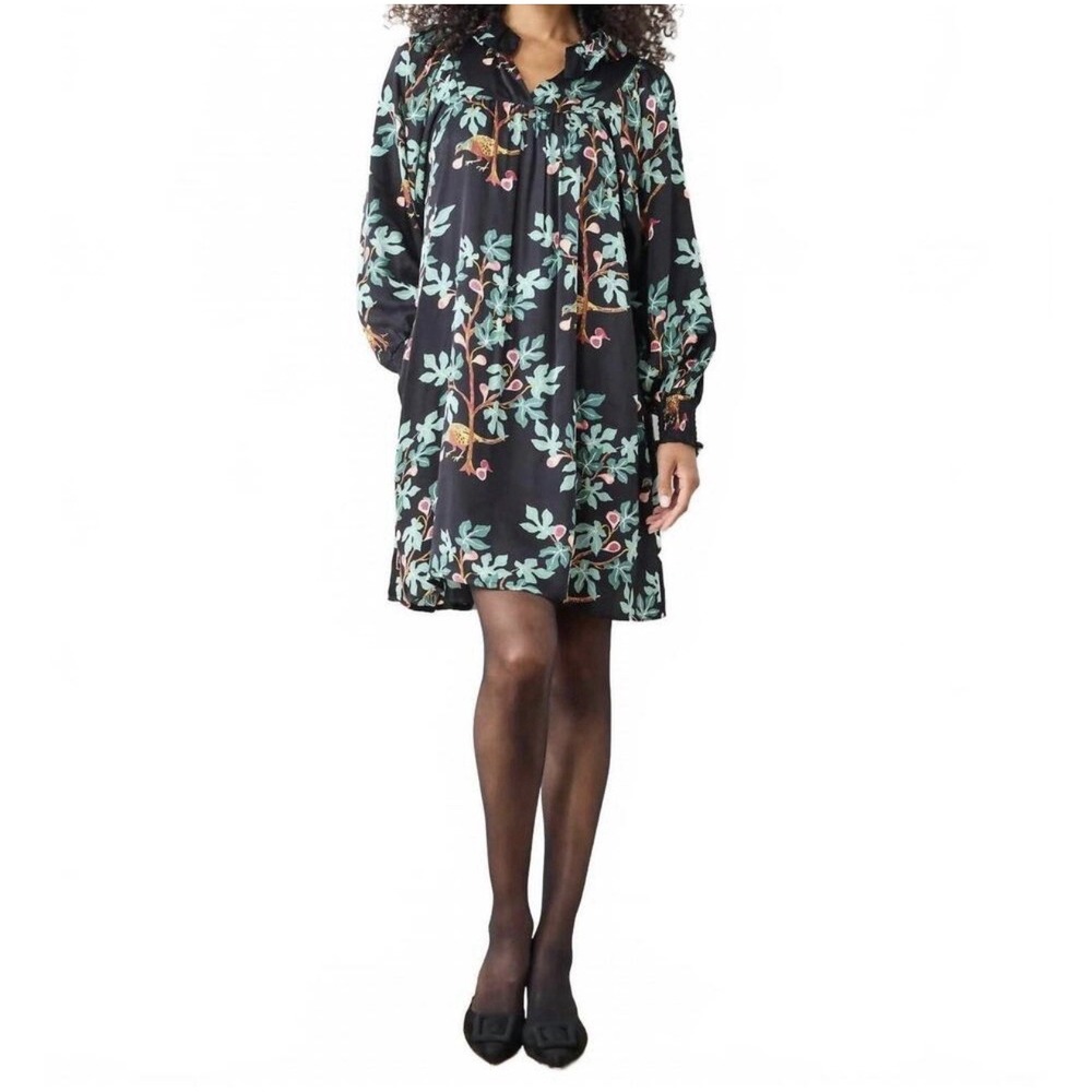 Printfresh NWT Magnolia Dress Pheasant & Fig  Medium Knee Length Black Holidays - Picture 2 of 5